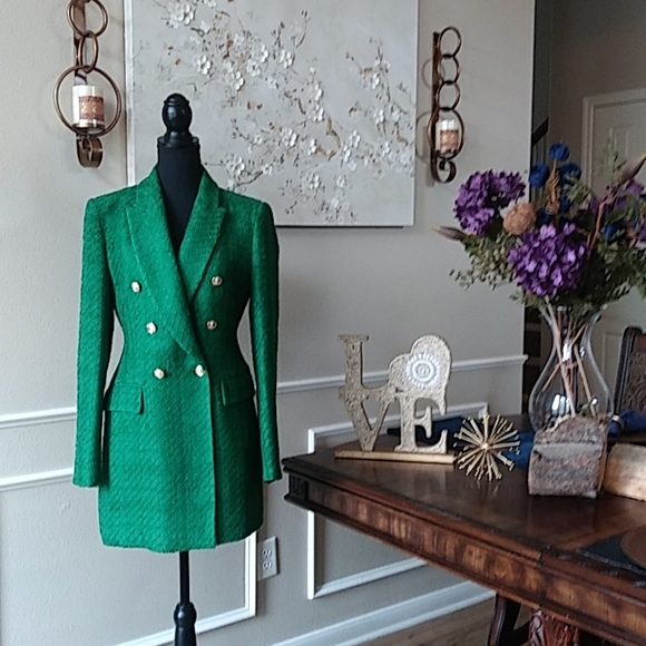 NWT Zara Green Texture Long Blazer Coat. Size M - Picture 4 of 17